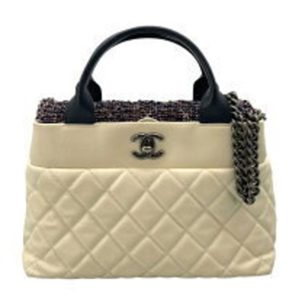 Chanel Matelasse Tweed Flap Handbag White Navy Blue Lambskin